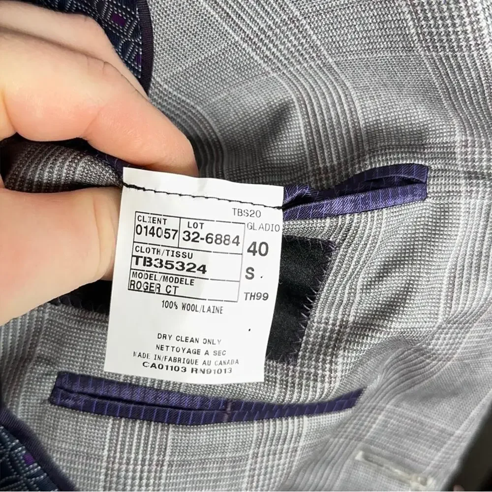 TED BAKER Endurance Roger Wool Blazer Sport Coat Gray Plaid Sz 40S $496 {3E10}